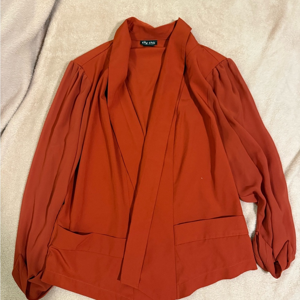 🟢🟢City Chic Drapey Chiffon Sheer Blazed